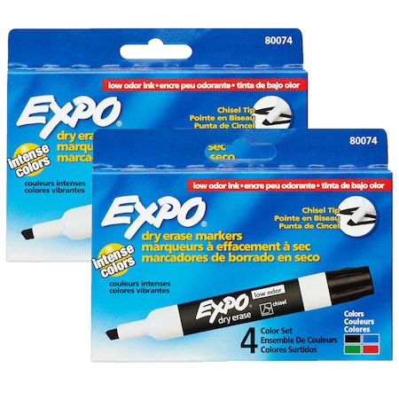 Expo Low Odor Dry Erase Markers, Assorted, 4 Per Pack, PK2 80074
